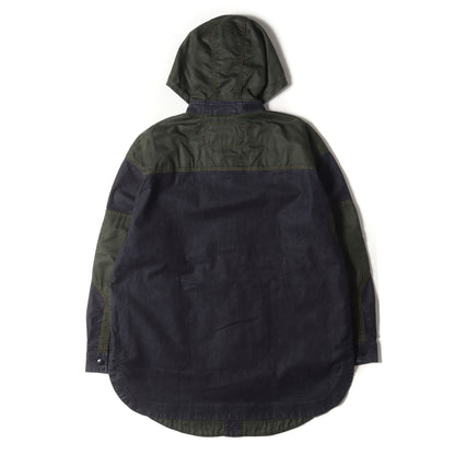 フード付き ナイロン切替 デニム ボタン オーバー シャツ ジャケット (D-SIMILAR-NE JACKET)