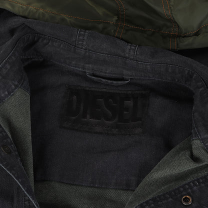 フード付き ナイロン切替 デニム ボタン オーバー シャツ ジャケット (D-SIMILAR-NE JACKET)