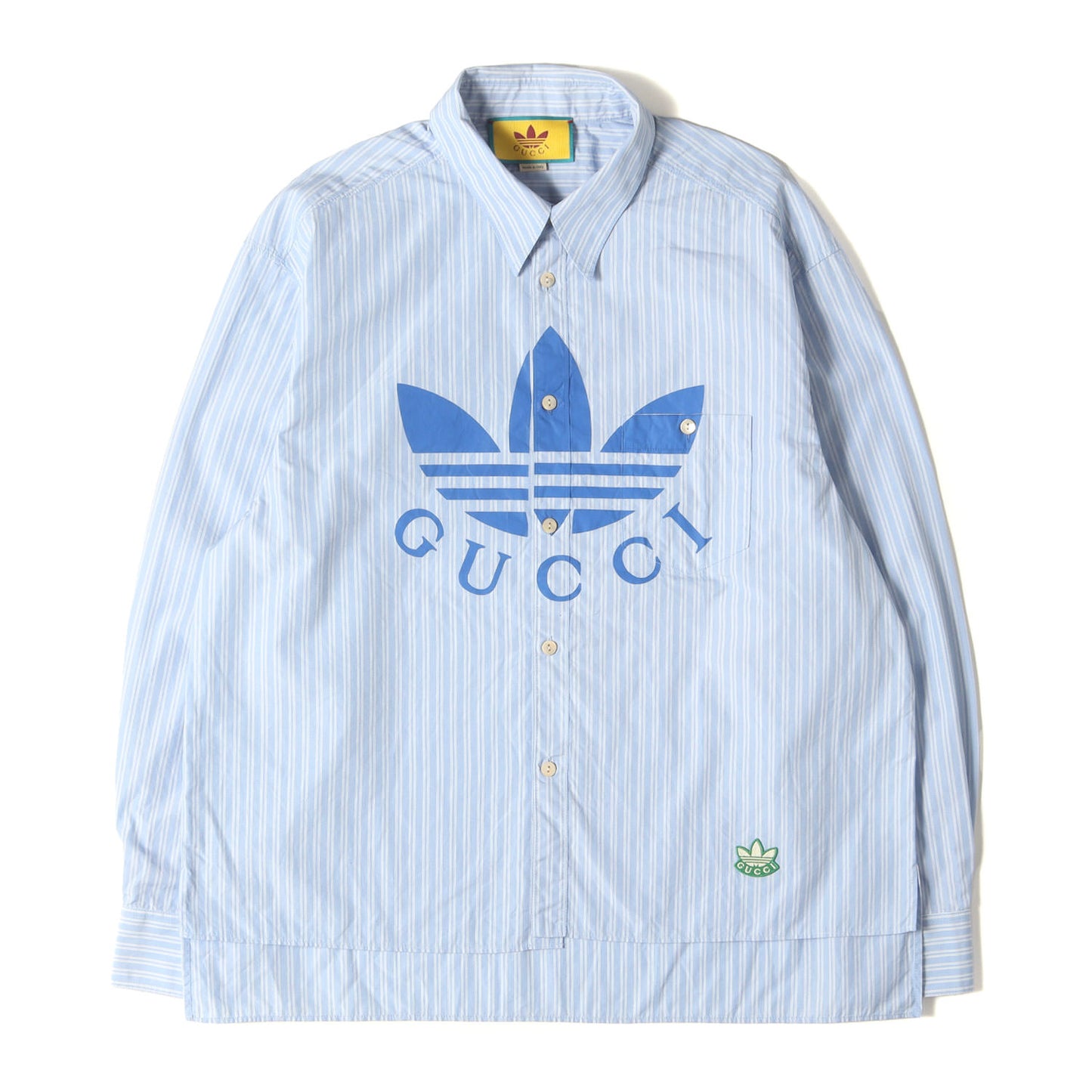 ×adidas トレフォイルマーク ストライプ コットン ドレスシャツ