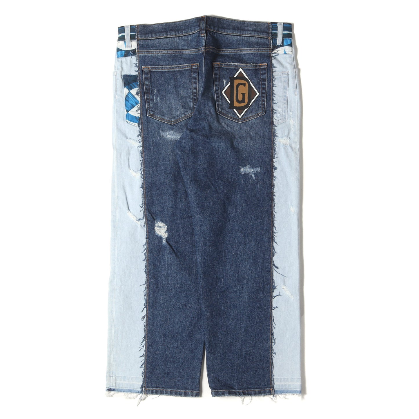 再構築 セラミックタイルパターン ワイド ストレッチ ダメージ デニムパンツ