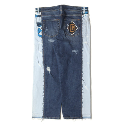 再構築 セラミックタイルパターン ワイド ストレッチ ダメージ デニムパンツ