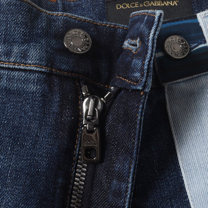 再構築 セラミックタイルパターン ワイド ストレッチ ダメージ デニムパンツ