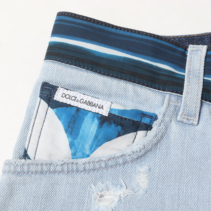 再構築 セラミックタイルパターン ワイド ストレッチ ダメージ デニムパンツ