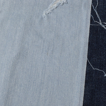 再構築 セラミックタイルパターン ワイド ストレッチ ダメージ デニムパンツ