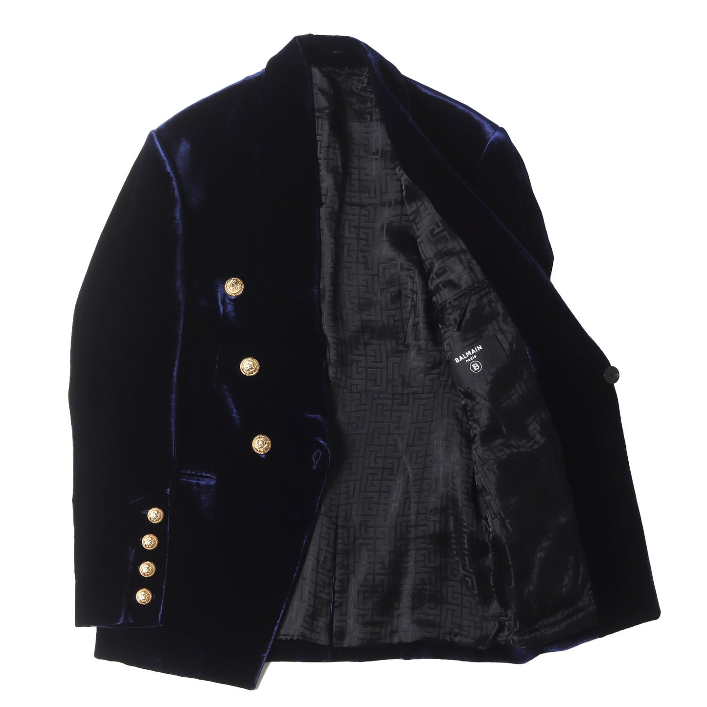 裏地モノグラム ベルベット ショールカラー 金ボタン 1B ジャケット (Velvet Monogram Lined Blazer)