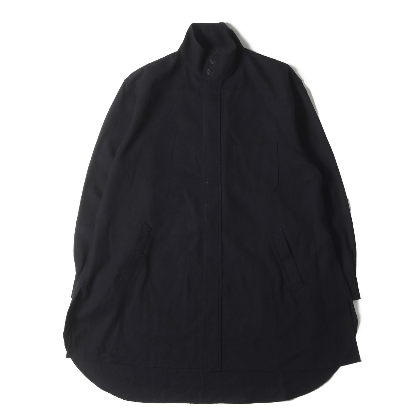 24AW スタンドカラー 比翼ボタン ロング フランネルシャツ (FLANNEL SHIRT)