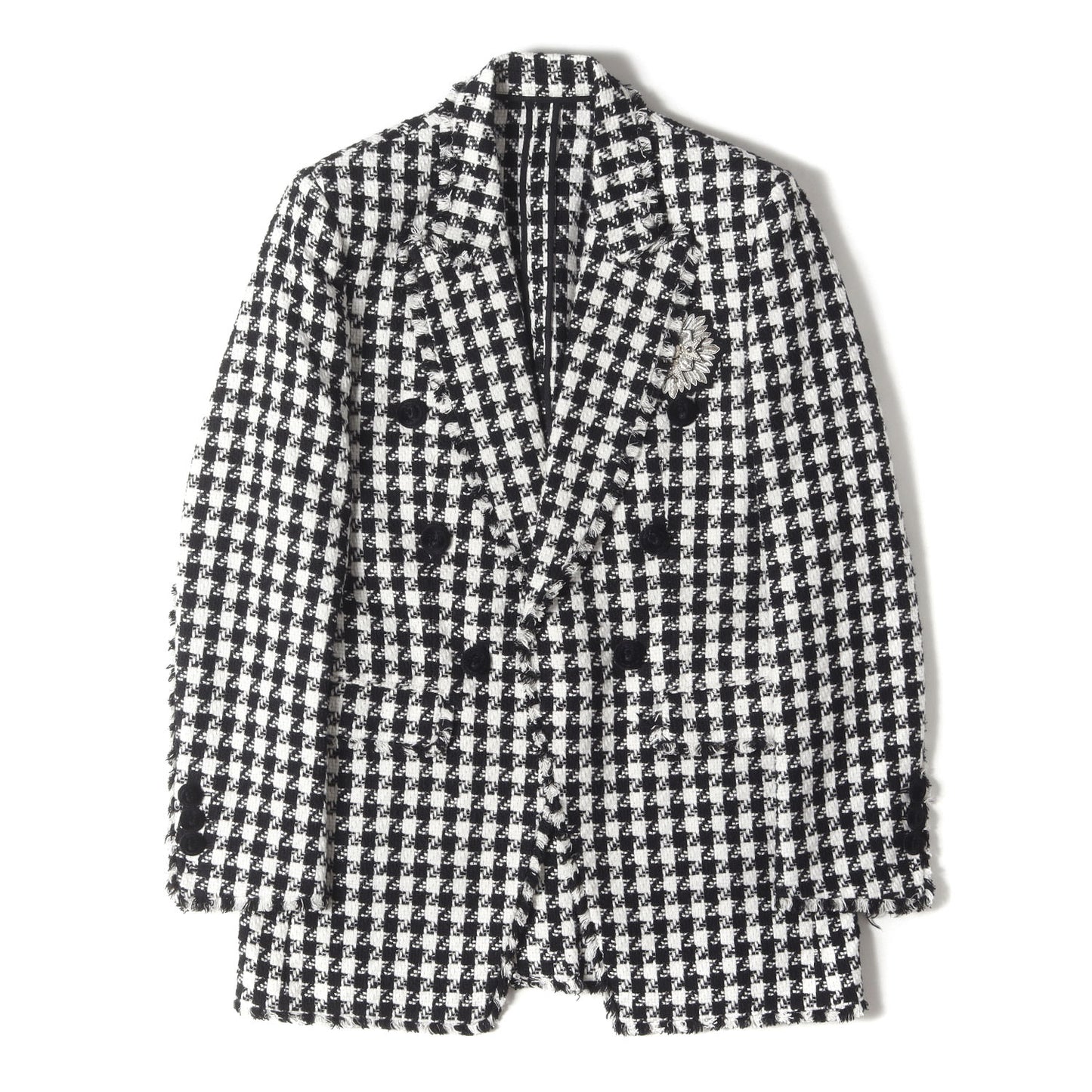 エンブロイダリー付き ツイード ダブルブレスト ピークドラペル 1B ジャケット