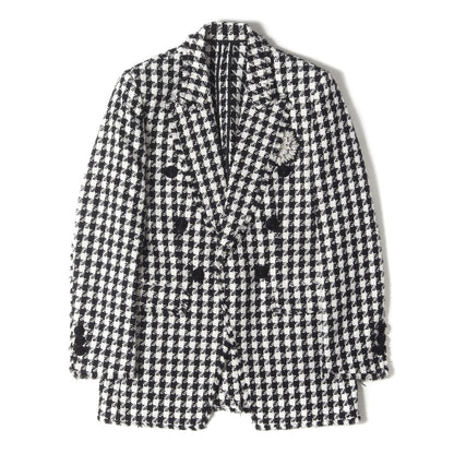 エンブロイダリー付き ツイード ダブルブレスト ピークドラペル 1B ジャケット