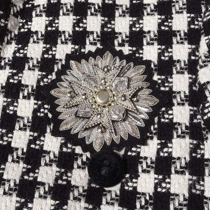 エンブロイダリー付き ツイード ダブルブレスト ピークドラペル 1B ジャケット