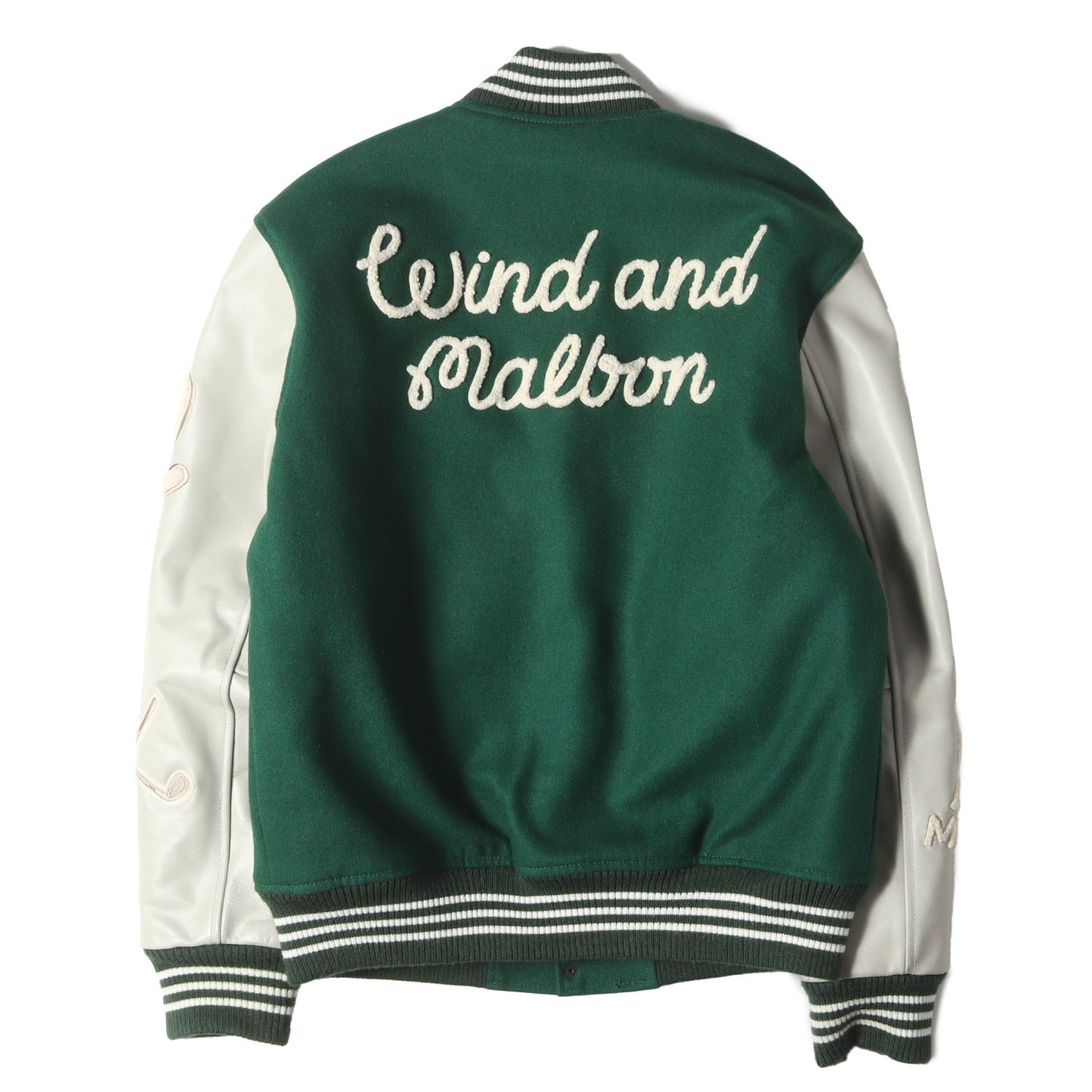[Malbon Golf別注] フルデコ 袖レザー メルトンウール スタジャン (VARSITY JACKET GREEN)