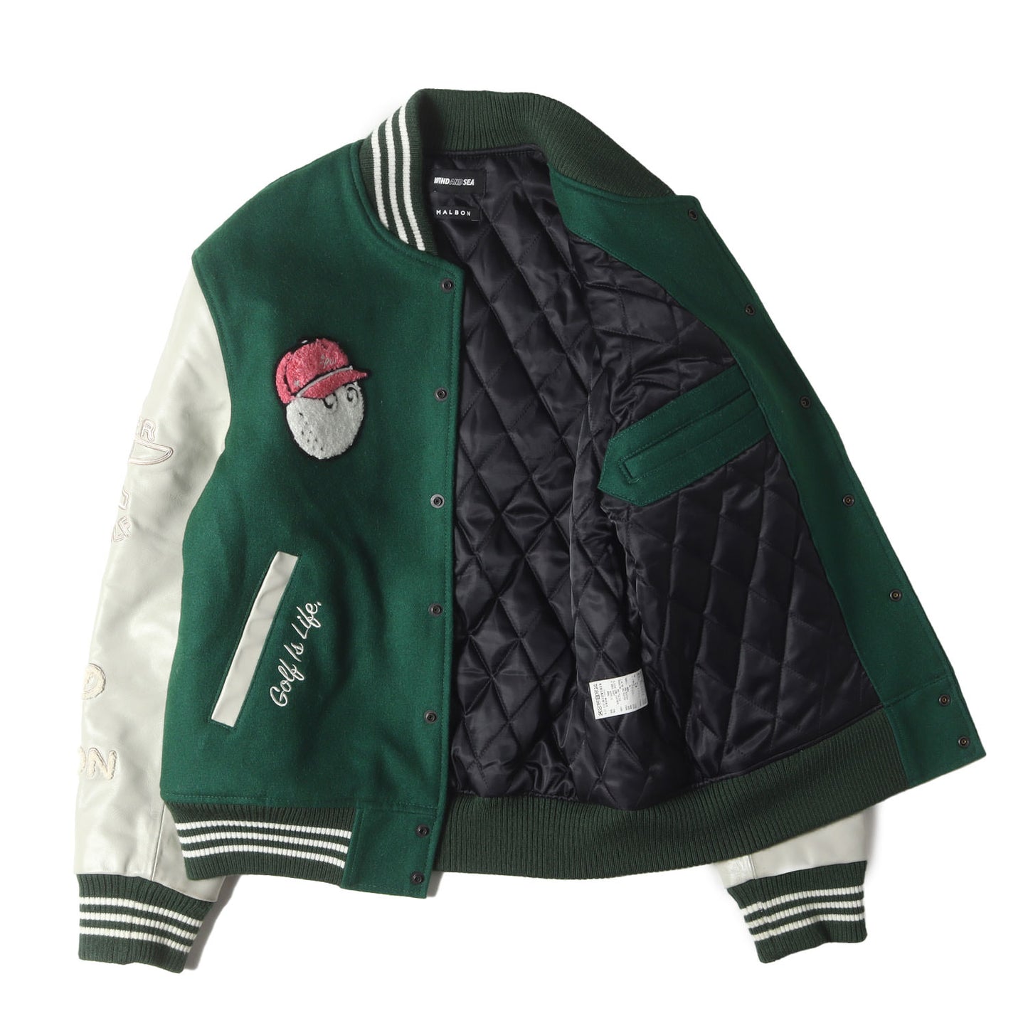 [Malbon Golf別注] フルデコ 袖レザー メルトンウール スタジャン (VARSITY JACKET GREEN)