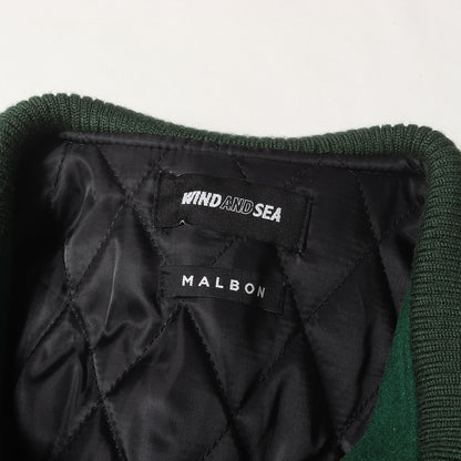 [Malbon Golf別注] フルデコ 袖レザー メルトンウール スタジャン (VARSITY JACKET GREEN)