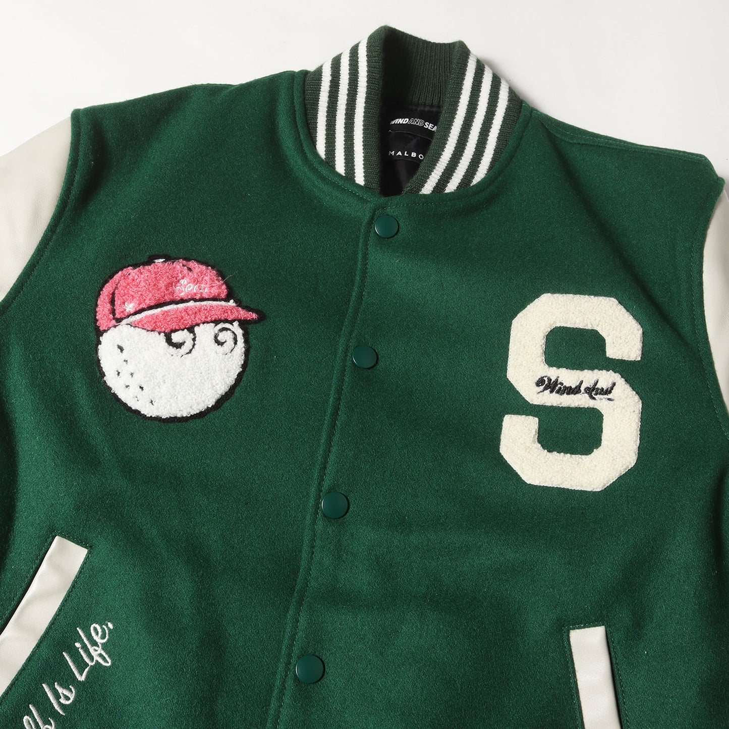 [Malbon Golf別注] フルデコ 袖レザー メルトンウール スタジャン (VARSITY JACKET GREEN)