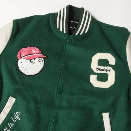 [Malbon Golf別注] フルデコ 袖レザー メルトンウール スタジャン (VARSITY JACKET GREEN)