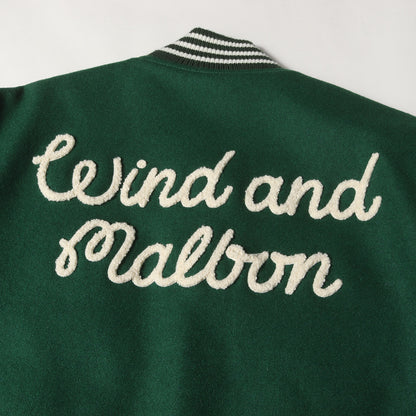 [Malbon Golf別注] フルデコ 袖レザー メルトンウール スタジャン (VARSITY JACKET GREEN)