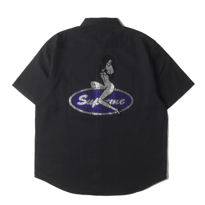 25SS ラインストーン ピンナップガール 半袖 ワークシャツ (Rhinestone pin Up S/S Work shirt)