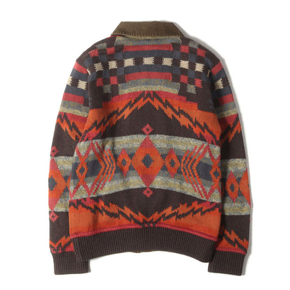 ネイティブ柄 ハンドニット フルジップ ワークジャケット (NATIVE HAND KNIT JACKET)