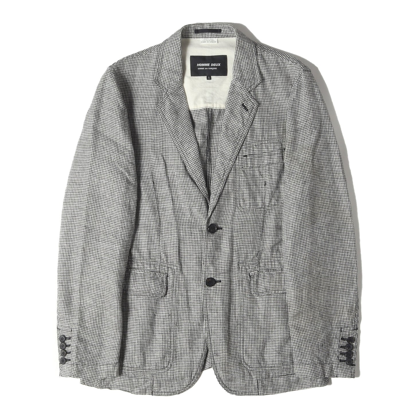 洗い加工 グレンチェック リネン ノッチドラペル 2B テーラードジャケット 2012年製 DK-J058