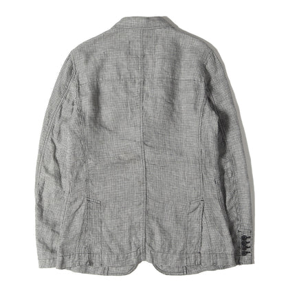 洗い加工 グレンチェック リネン ノッチドラペル 2B テーラードジャケット 2012年製 DK-J058