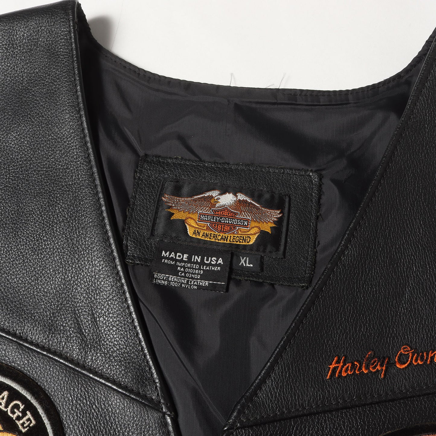 00s ワッペン カスタム サイド編上げ レザー ボタン ベスト / USA製 HARLEY OWNERS GROUP(HOG)