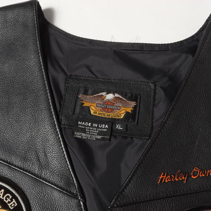 00s ワッペン カスタム サイド編上げ レザー ボタン ベスト / USA製 HARLEY OWNERS GROUP(HOG)