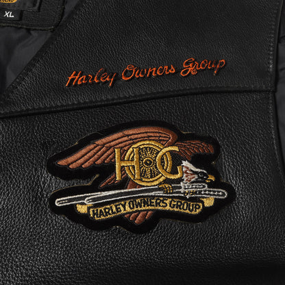00s ワッペン カスタム サイド編上げ レザー ボタン ベスト / USA製 HARLEY OWNERS GROUP(HOG)