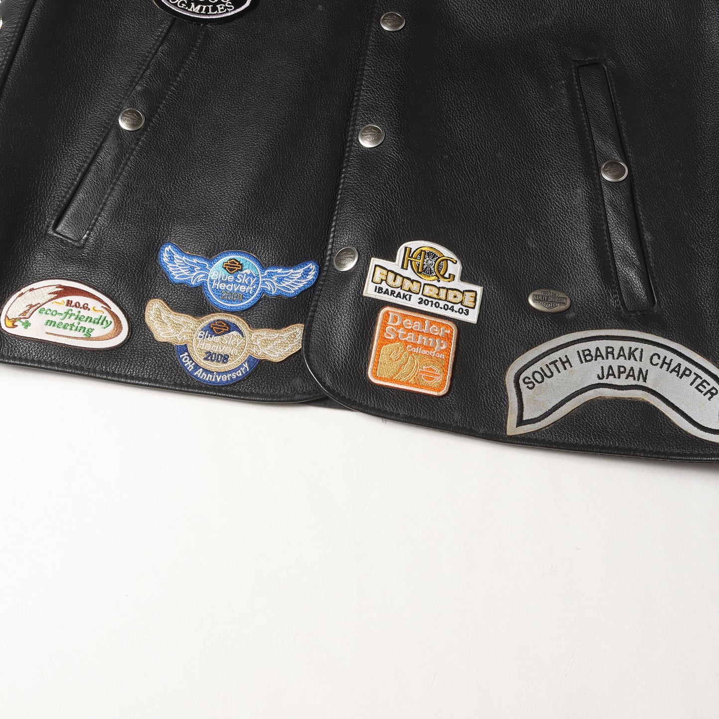 00s ワッペン カスタム サイド編上げ レザー ボタン ベスト / USA製 HARLEY OWNERS GROUP(HOG)