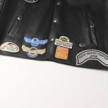00s ワッペン カスタム サイド編上げ レザー ボタン ベスト / USA製 HARLEY OWNERS GROUP(HOG)