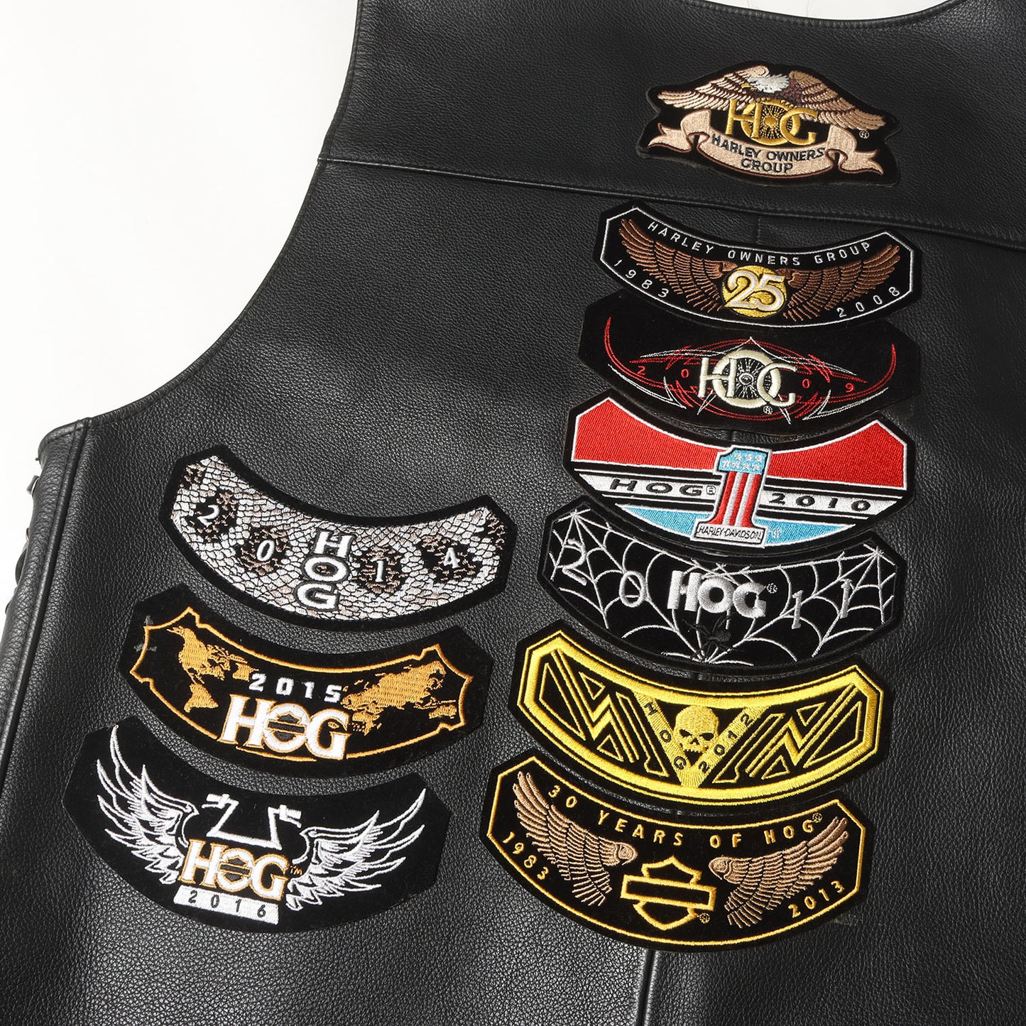 00s ワッペン カスタム サイド編上げ レザー ボタン ベスト / USA製 HARLEY OWNERS GROUP(HOG)