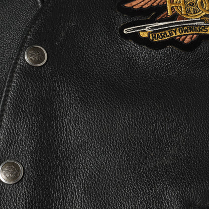 00s ワッペン カスタム サイド編上げ レザー ボタン ベスト / USA製 HARLEY OWNERS GROUP(HOG)