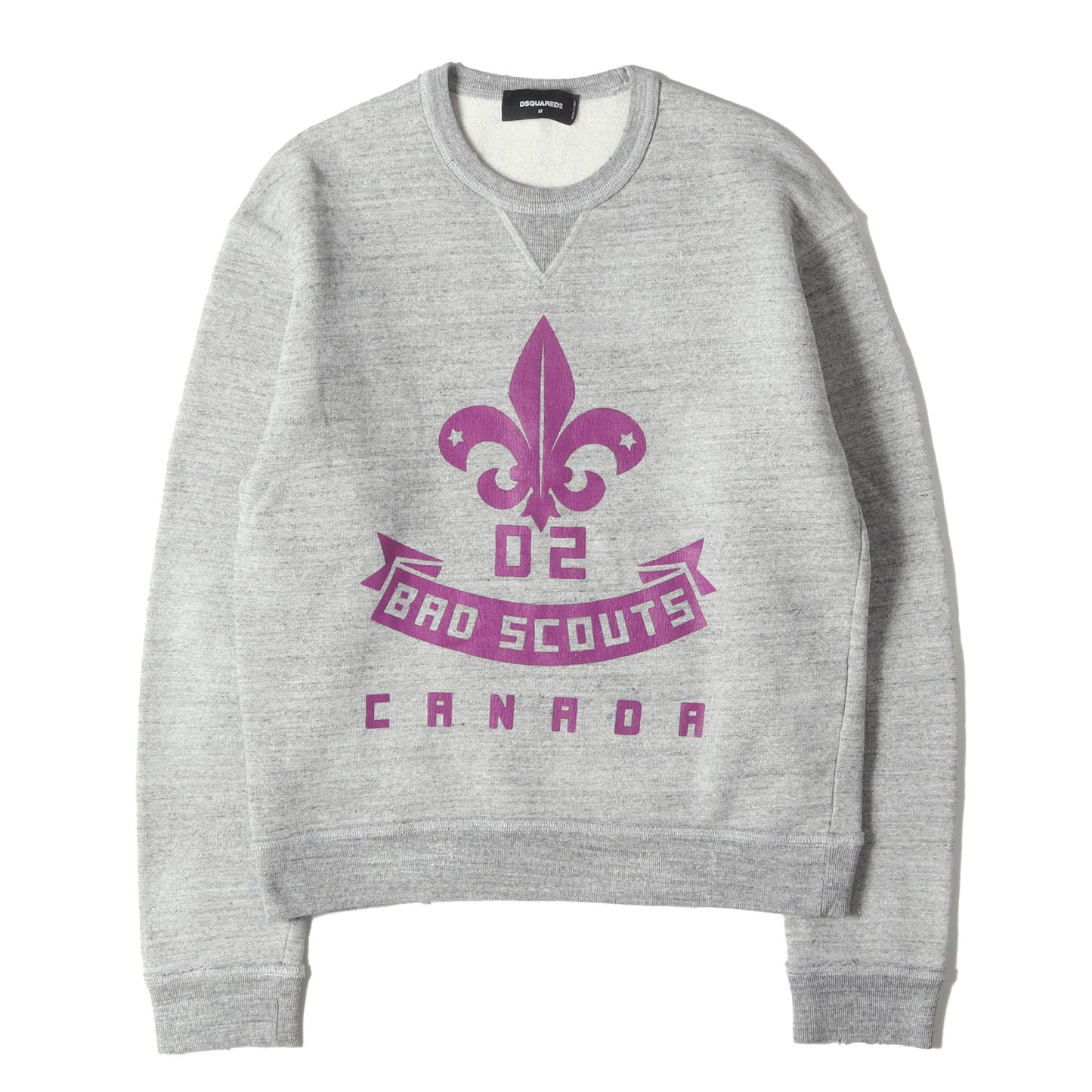 ヴィンテージ加工 カレッジロゴ 前V クルーネック スウェット