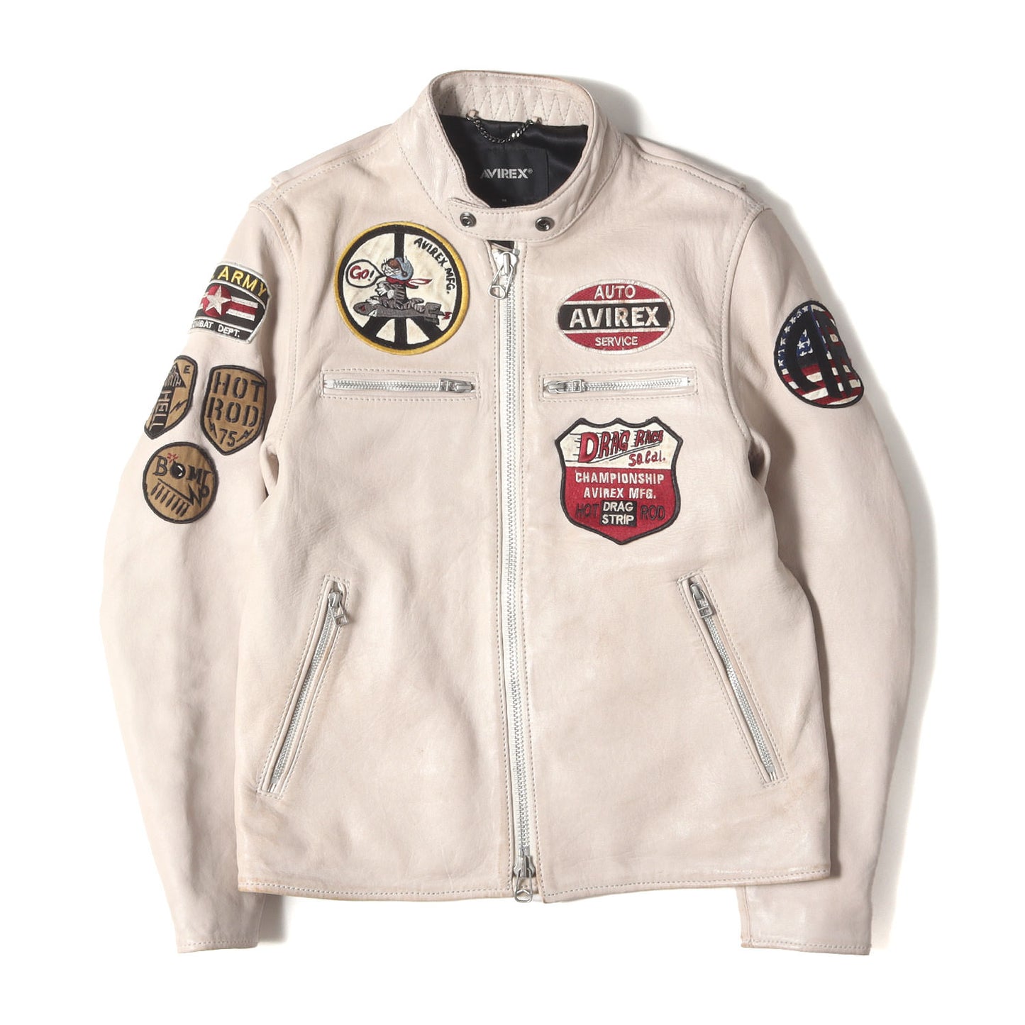 エイジング加工 マルチワッペン シープレザー シングル ライダースジャケット (AGED STAND SINGLE RIDERS)