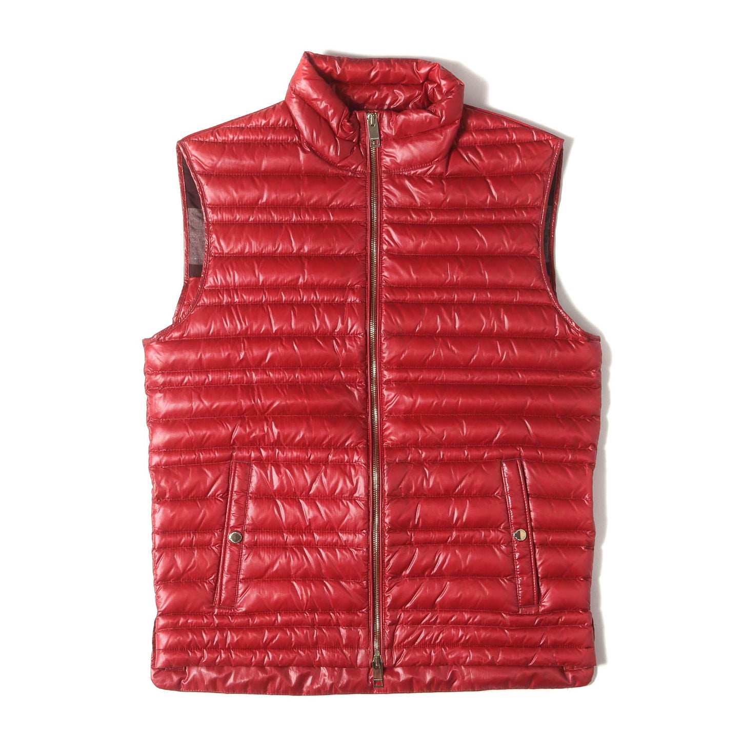 裏地チェック ライトウェイト ゴールドジップ ナイロン ダウンベスト