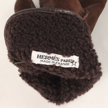 Hロゴバックル ヌバックレザー ムートン グローブ フランス製