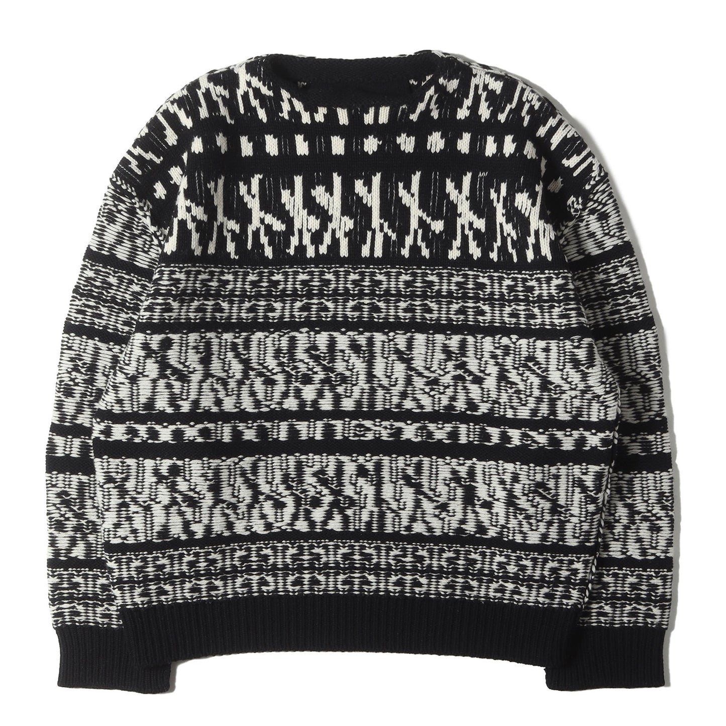 モチーフストライプ柄 ジャガード ウール ローゲージ ニット (Motif Stripe Jacquard Knit)