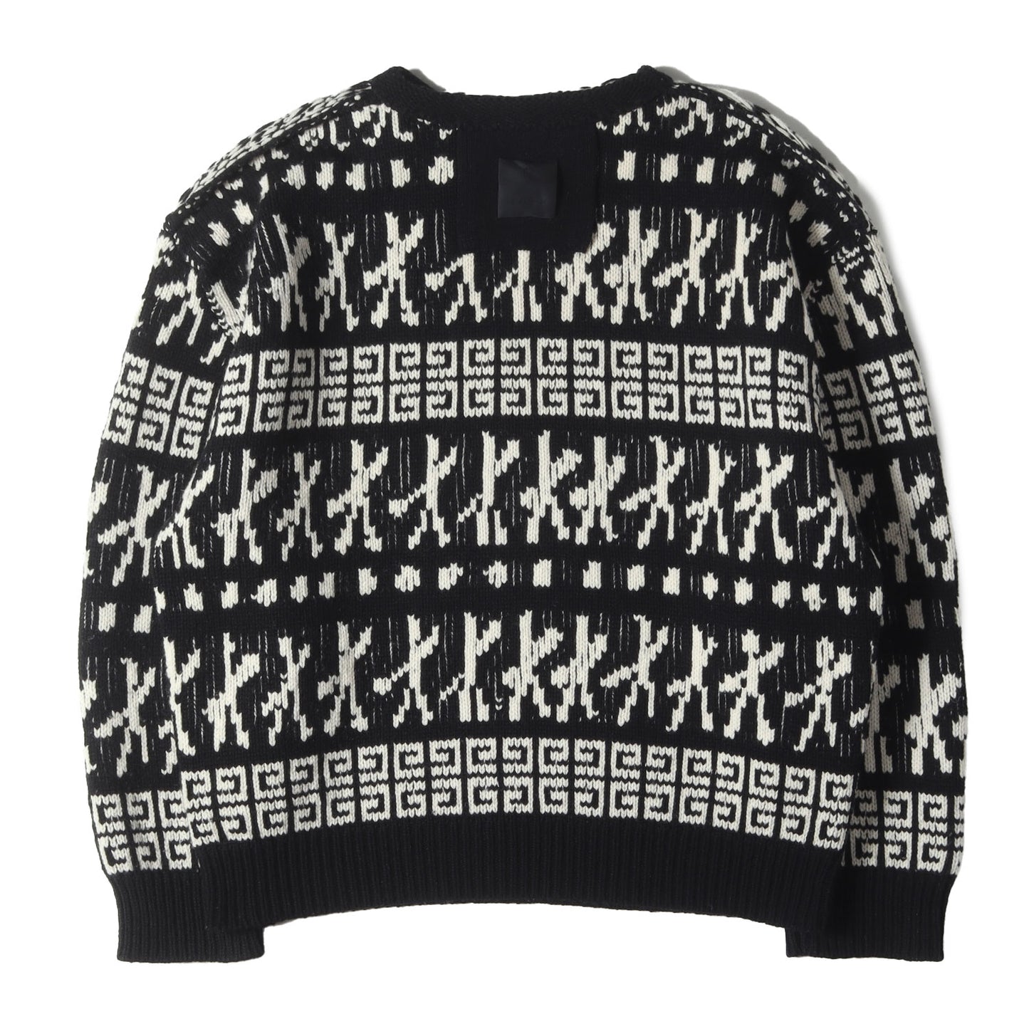 モチーフストライプ柄 ジャガード ウール ローゲージ ニット (Motif Stripe Jacquard Knit)