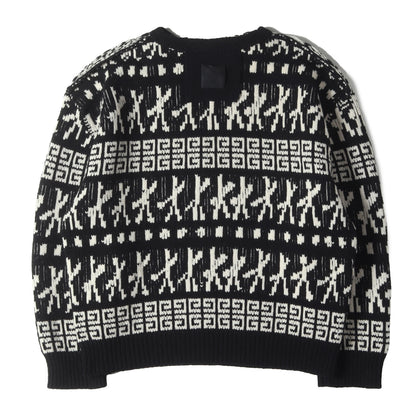 モチーフストライプ柄 ジャガード ウール ローゲージ ニット (Motif Stripe Jacquard Knit)