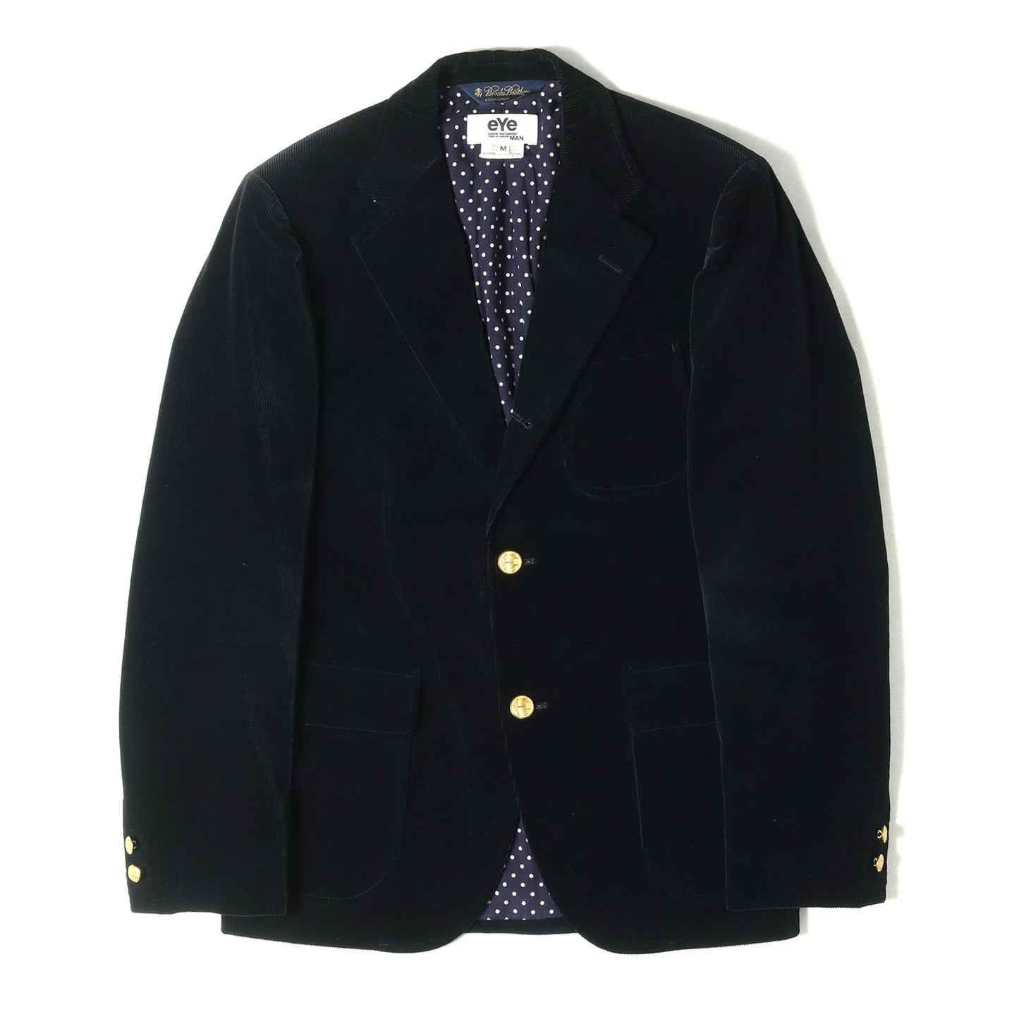 ×BROOKS BROTHERS 裏地ドット ストレッチ コーデュロイ 金ボタン テーラードジャケット / WN-J901 紺ブレ