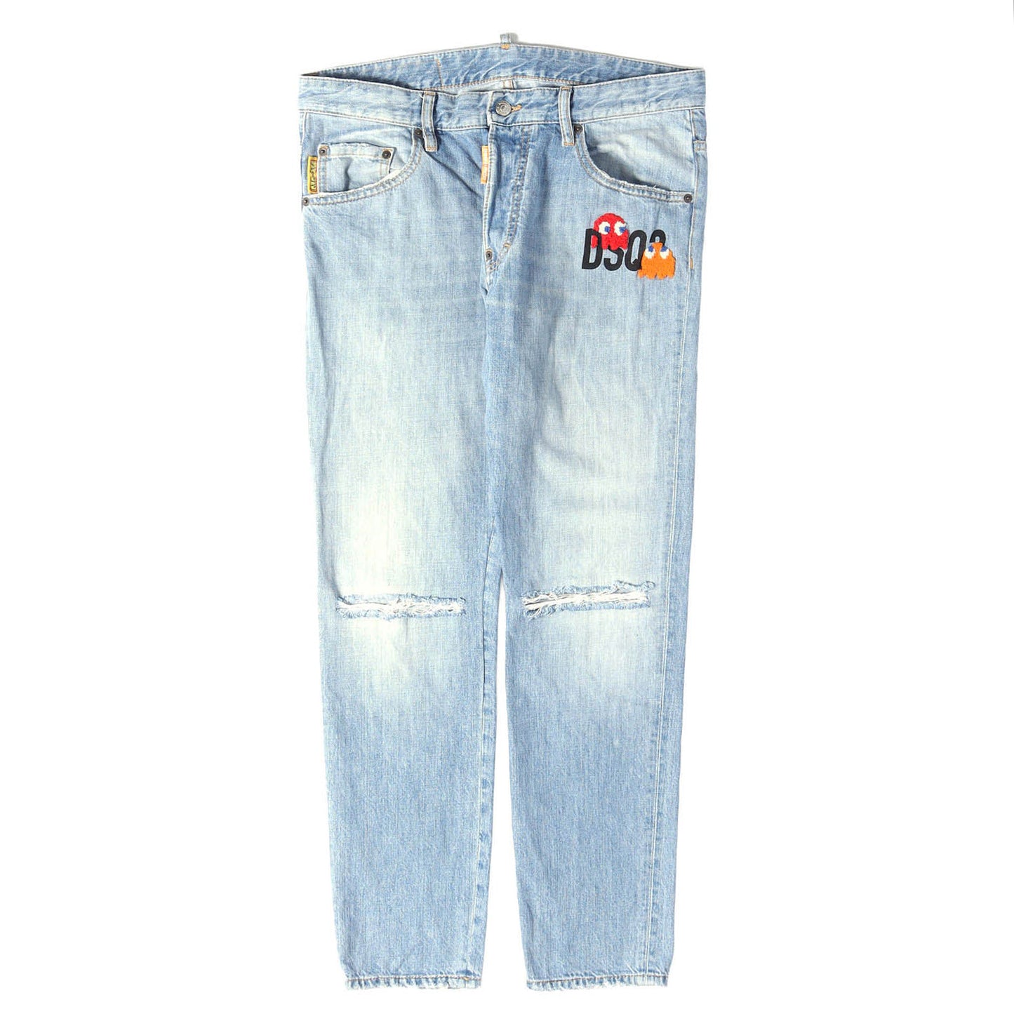 [近年モデル] ×PAC-MAN パックマンワッペン付き クラッシュ加工 スケーター デニムパンツ (Pac-Man Skater Jean)
