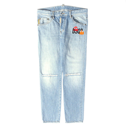 [近年モデル] ×PAC-MAN パックマンワッペン付き クラッシュ加工 スケーター デニムパンツ (Pac-Man Skater Jean)
