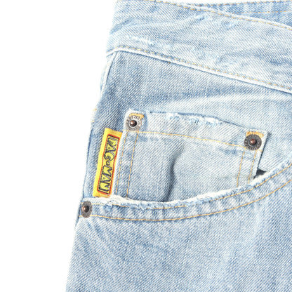 [近年モデル] ×PAC-MAN パックマンワッペン付き クラッシュ加工 スケーター デニムパンツ (Pac-Man Skater Jean)