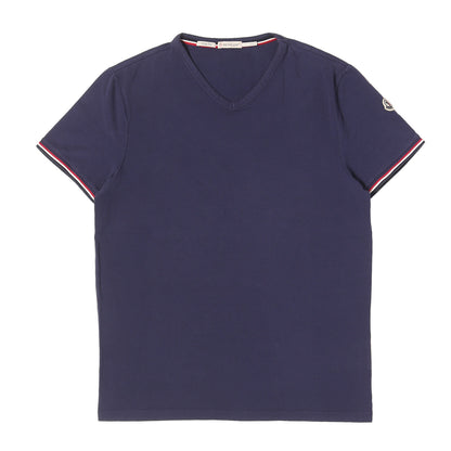 ワッペン付き トリコロールリブ ストレッチ Vネック Tシャツ (MAGLIA T-SHIRT)