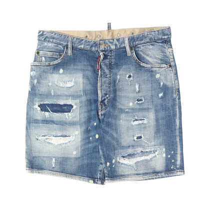 24SS ダメージリペア加工 ストレッチ デニムショーツ(Marine Short)