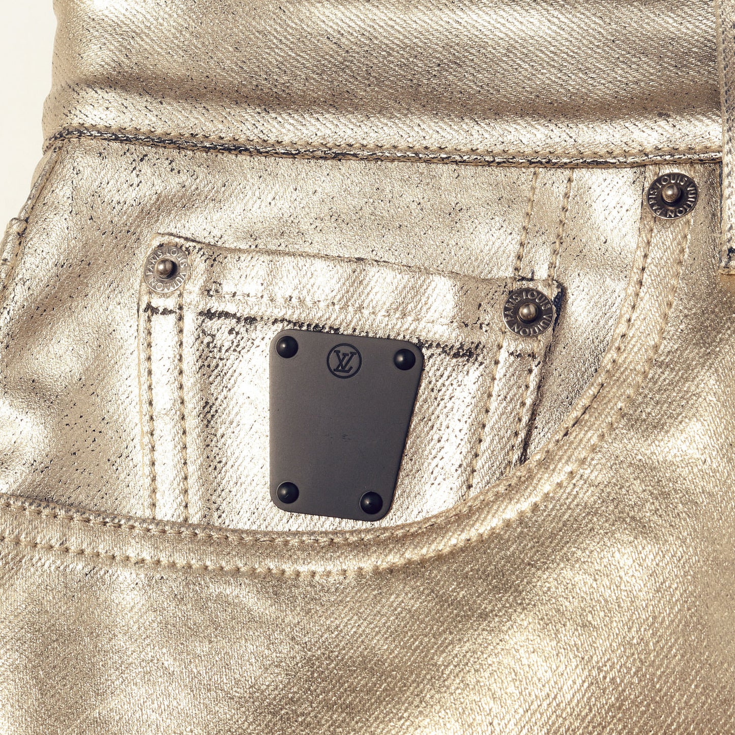 23SS メタリックゴールド コーティング加工 デニム ショーツ