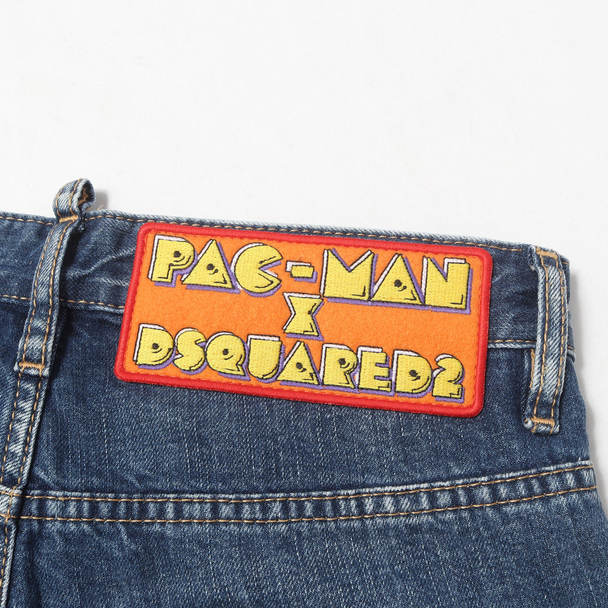 23AW ×PAC-MAN ワッペン ヴィンテージ加工 スリム デニムパンツ(Skater Jean)