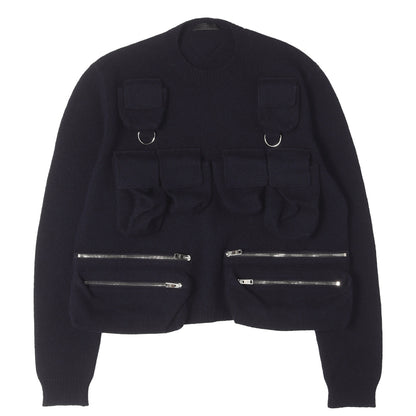 24SS マルチカーゴポケット ミリタリー ウールニット セーター (Shetland wool crew-neck sweater)
