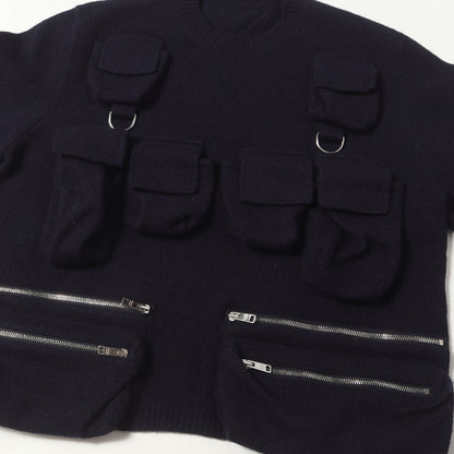 24SS マルチカーゴポケット ミリタリー ウールニット セーター (Shetland wool crew-neck sweater)
