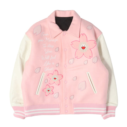26SS mononoke・made 村上隆 細川雄太 桜 フラワー 袖レザー スタジャン / バーシティジャケット(VARSITY JACKET/SAKURA)