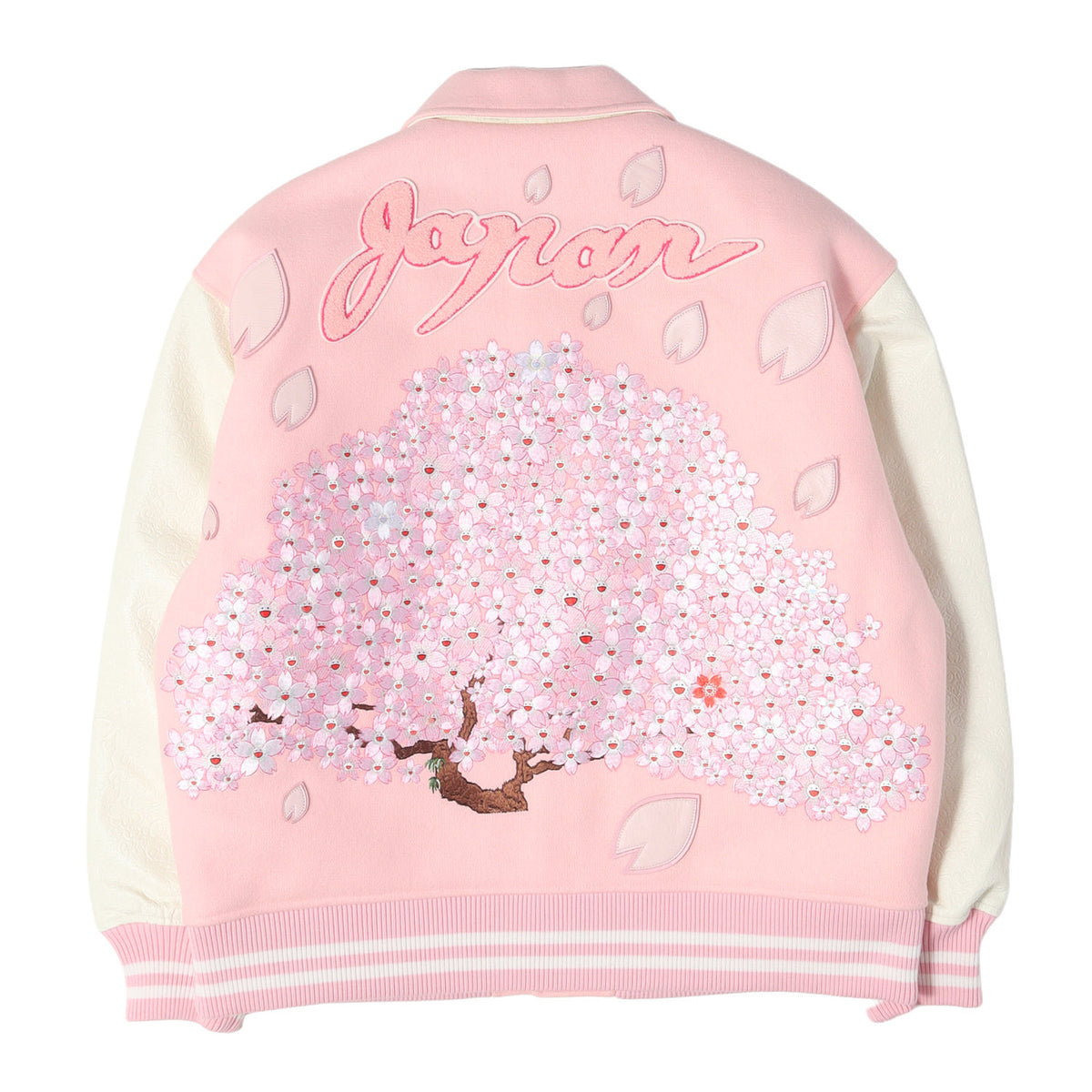 26SS mononoke・made 村上隆 細川雄太 桜 フラワー 袖レザー スタジャン / バーシティジャケット(VARSITY JACKET/SAKURA)