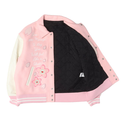26SS mononoke・made 村上隆 細川雄太 桜 フラワー 袖レザー スタジャン / バーシティジャケット(VARSITY JACKET/SAKURA)